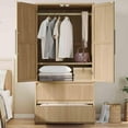 thumbnail image 6 of Studyset Bedroom Wooden Armoire Wardrobe Closet,Wardrobe Armoire Cabinet with Wood Doors and 2 Drawers, Freestanding Armoire with Shelves & Hanging Rod for Bedroom, Living Room,Clothes, 6 of 7
