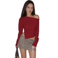 thumbnail image 4 of Women'S Off Shoulder Tops Dressy Long Sleeve Asymmetrical Slim Fit Going Out Fall Blouse Ruched Shirts Red L, 4 of 9