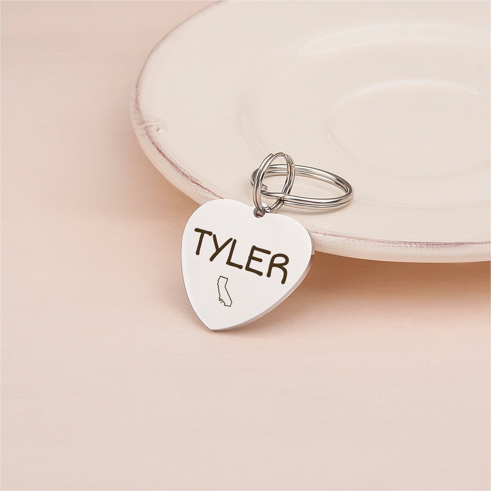 Anavia Stainless Steel Metal Heart Name - State Birthday Holiday Christmas Engraved Dog Cat ID Tag, Silver