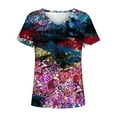 thumbnail image 5 of Hauts d'Été Grande Taille Femmes Décontracté Femmes Été Blouse Imprimée T-Shirts Décontractés Col en V Manches Courtes T-Shirts Hauts Col en V T-Shirt Femmes en Liquidation, 5 of 5