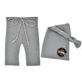 thumbnail image 5 of Pantalones para fotografía de recién nacidos, traje de dos piezas con cola larga y gorro, pantalones de punto para bebé con botón de madera, gorro anudado, traje de fotografía, 5 of 5