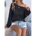 thumbnail image 6 of Womens Crochet Cover Up Long Sleeve Loose Fit Casual Sweater Hollow Out Knit Tops Black XL, 6 of 8