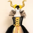 thumbnail image 5 of IBTOM CASTLE Kids Girls Witch Costume Handmade Knitted Tulle Dress with Horns Headband Halloween Carnival Cosplay Dress up Outfits 2-3 Years Gold, 5 of 8