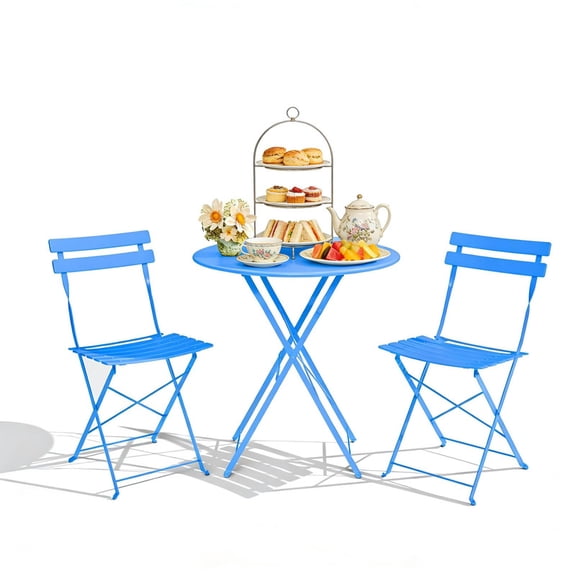 TROPOW 3 Piece Bistro Set Folding Outdoor Furniture Sets, Outdoor Patio Table and 2 Chairs for Balcony, Garden, Small Space, All Weather & No Assembly Required, Portable Cafe Set