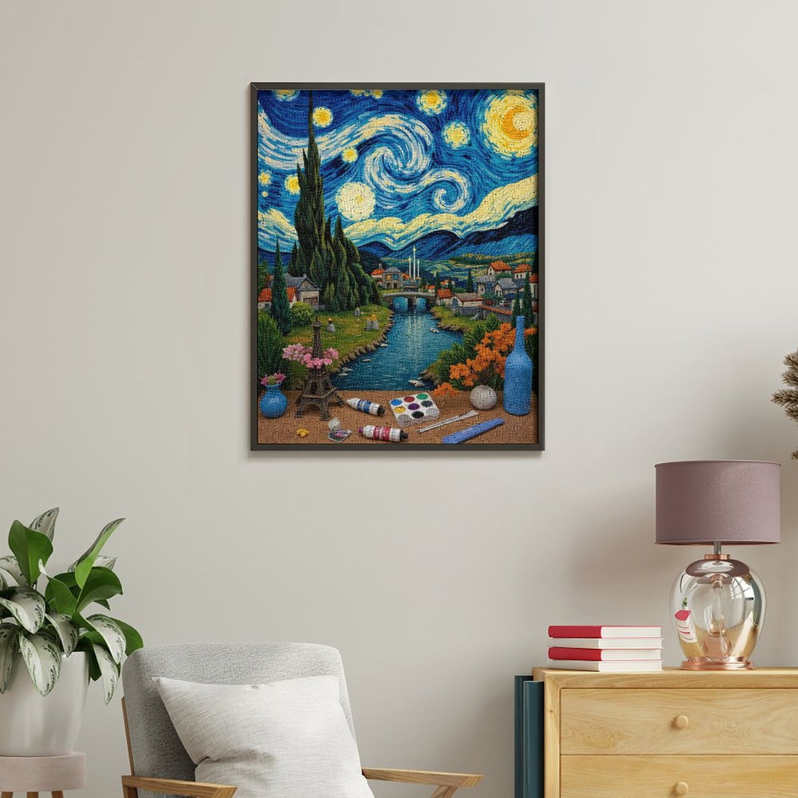 Paint By Numbers Kit for Adults Beginner - Starry Night Inspired Landscape Art DIY Canvas Painting Kits for Adults, Frameless Paint By Number for Adults for Home Wall Decor 16x20 Inch