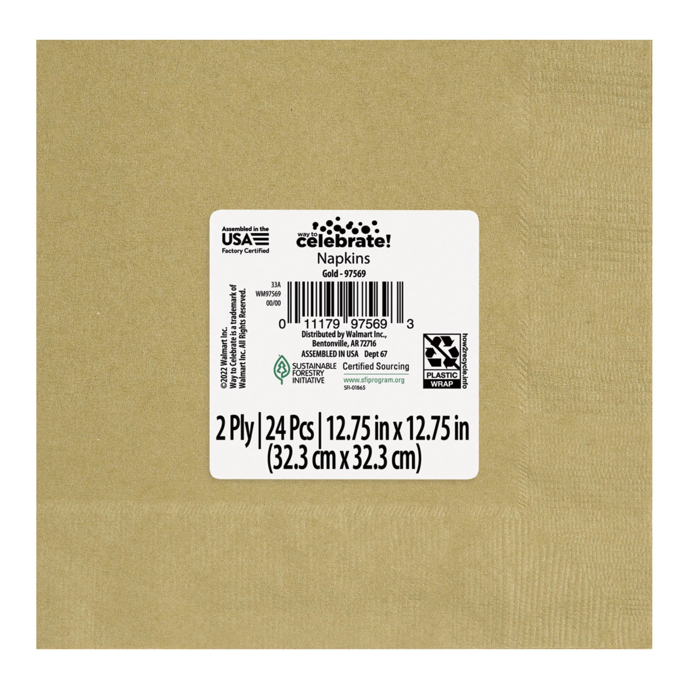 24CT 6.5IN x 6.5IN Gold Disposable Paper Napkins by Way To Celebrate