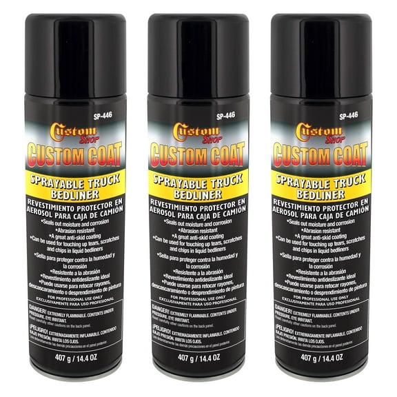 Custom Coat Sprayable Truck Bedliner 14.4 Ounce Spray Can - Black (Pack of 3)