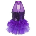 thumbnail image 5 of TiaoBug Women's Glitter Sequins Latin Dance Leotard Dancewear Jazz Ballroom Samba Dance Dress Purple S, 5 of 7