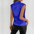thumbnail image 5 of Tank Tops for Women under $5 Sleeveless V-Neck Satin Pleats Casual Solid Blouse Blue L, 5 of 6