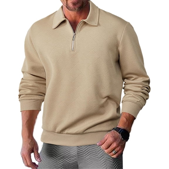 YATELLE Mens Quarter Zip Polo Shirts Long Sleeve Casual Fashion Lapel Collar Textured Pullover Golf Shirts