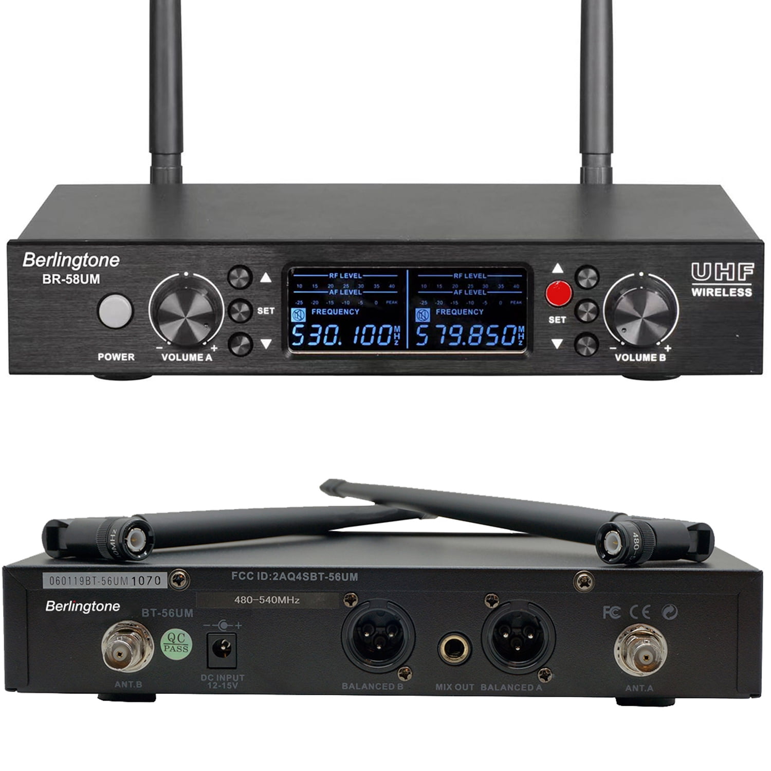 Berlingtone BR-58UM UHF Professional Handheld Wireless Microphone systems, 120- Adjustable Frequency Channel, Metal Mic/Base, Karaoke, DJ, Conference, Church, Meeting, Weddings, UP to 260ft Range