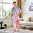 thumbnail image 4 of Pink Watercolor Flowers Adult Onesie Pajamas Slim Fit Christmas One Piece Suit Pjs for Women and Men Hooded Zipper, 4 of 7