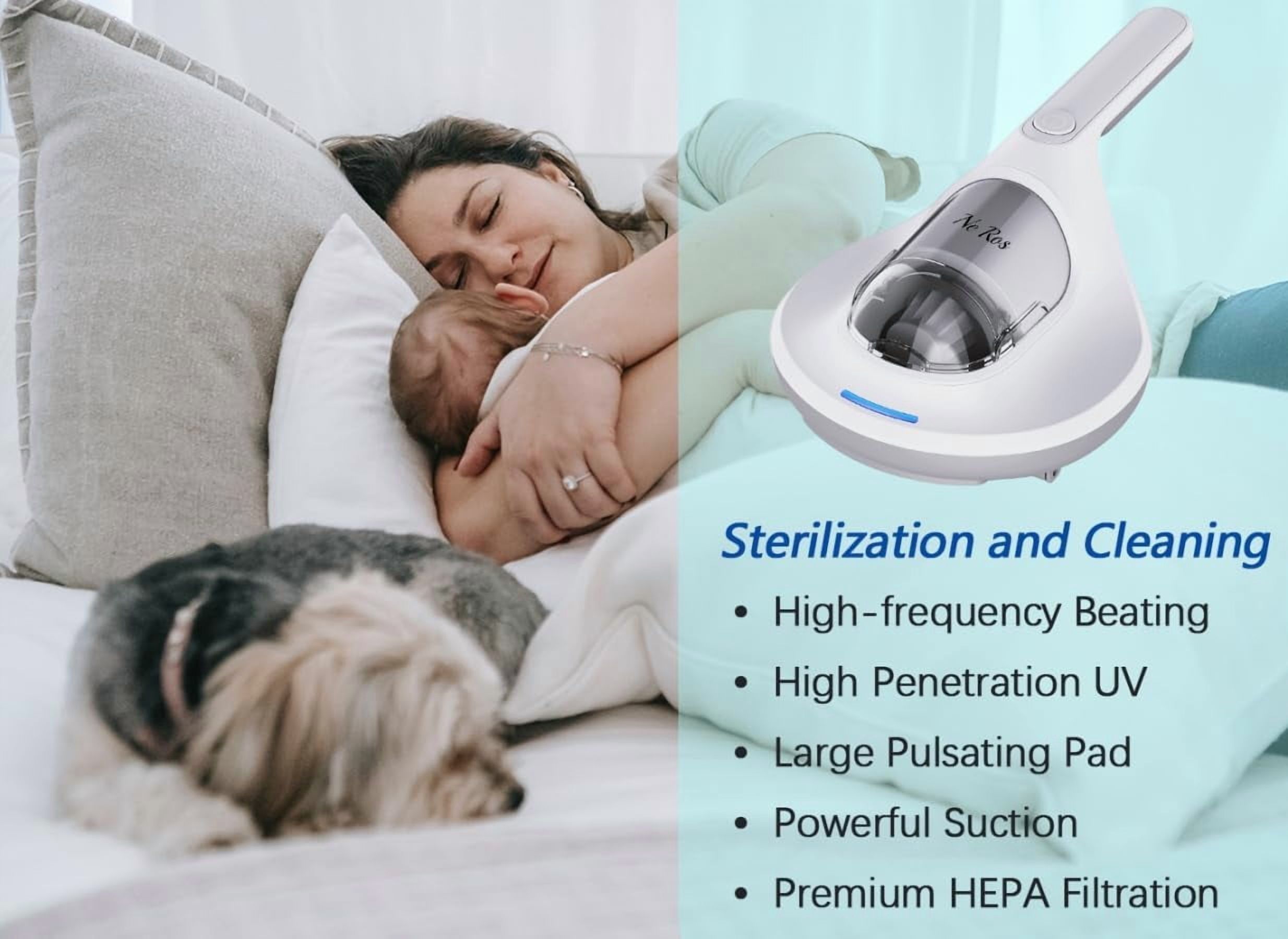 Mattress Vacuum Cleaner Anti-allergen with UV-C Light & Large Pulsating Pad 12kpa Suction & True Hepa Filter for Dust, Pet Hair, UV Bed Vacuum Corded