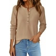 thumbnail image 5 of PRETTYGARDEN Women's Long Sleeve Waffle Knit Shirts Fall Casual Button Up Henley V Neck Tunic Tops Loose Fit Basic Tees, 5 of 9