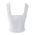 thumbnail image 4 of Youmylove Fashion Tops for Women Square Neck Wide Straps Crop Tank Tops Flower Lettuce Trim Crop Vest Slim Fitted Sleeveless Cropped Top Stylish Flowy Casual Tops, 4 of 5