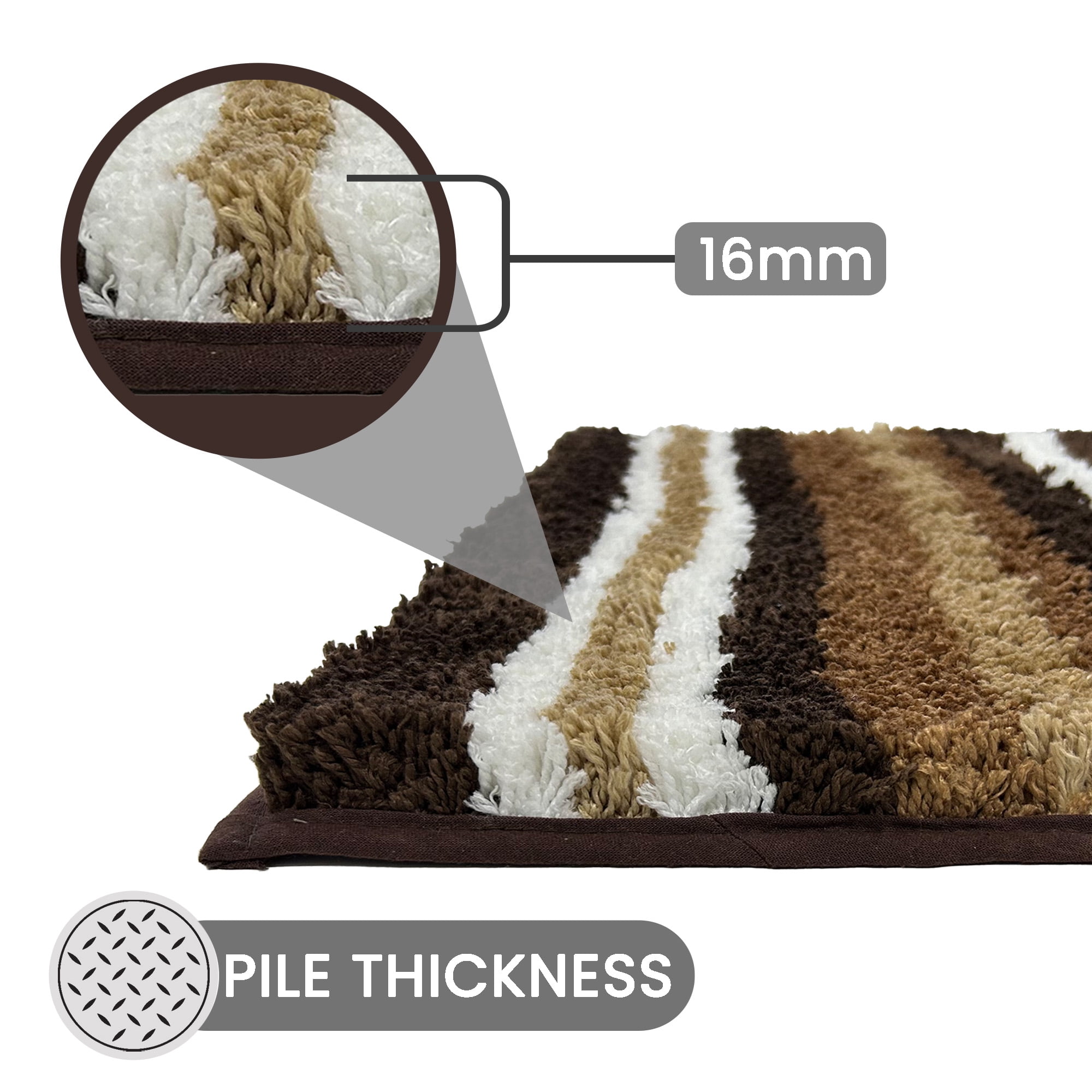 Better Trends 17" x 24" Bathroom Rugs 100% Polyester Soft Water Absorbent Non Slip Bath Mat Machine Washable Rug Griffie Collection - Brown