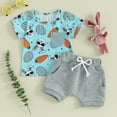 thumbnail image 2 of Bagilaanoe 2pcs Newborn Easter Outfit Baby Boy Shorts Set Short Sleeve Rabbit Print T Shirt Tops + Shorts 3M 6M 12M 18M 24M Infant Casual Summer Clothes, 2 of 8