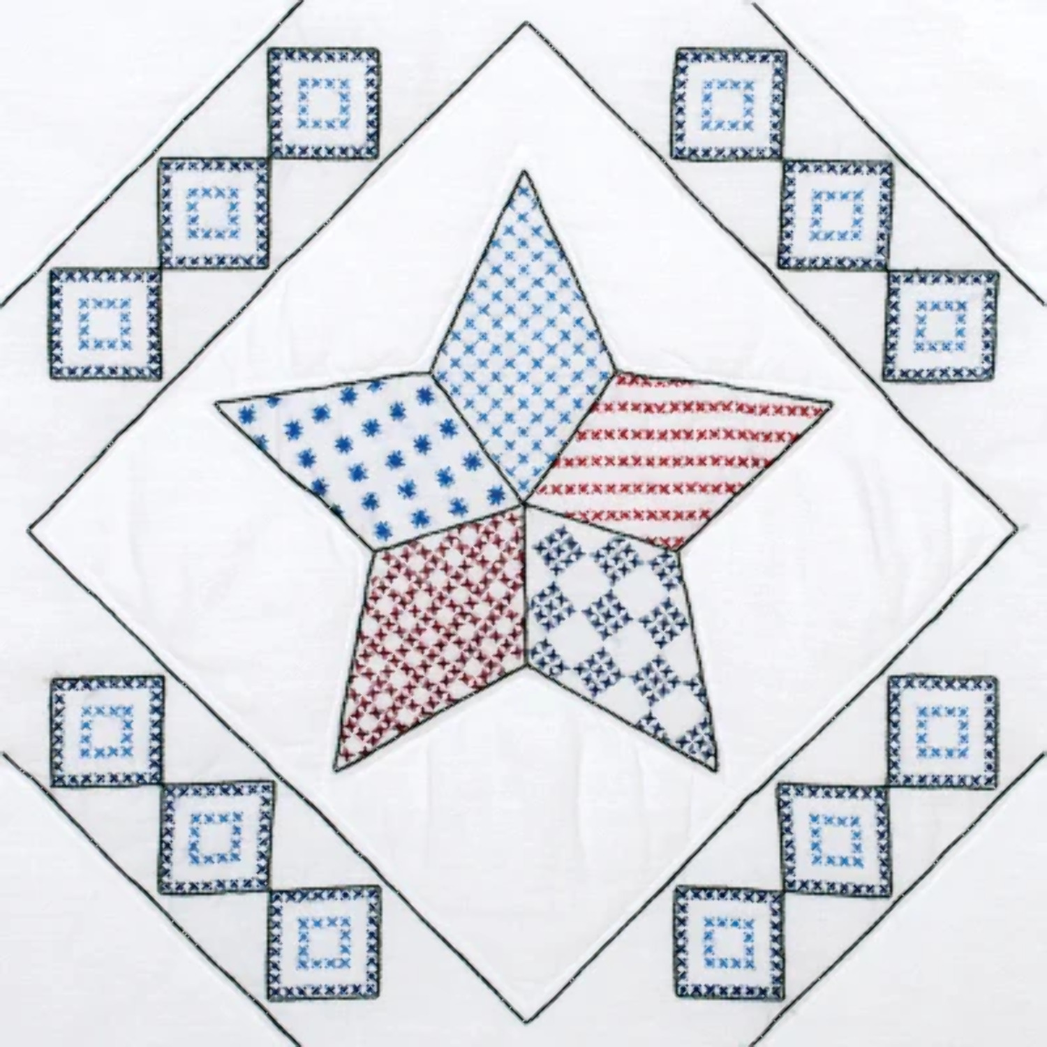 Jack Dempsey Stamped White Quilt Blocks 18"X18" 6/Pkg-Interlocking Star