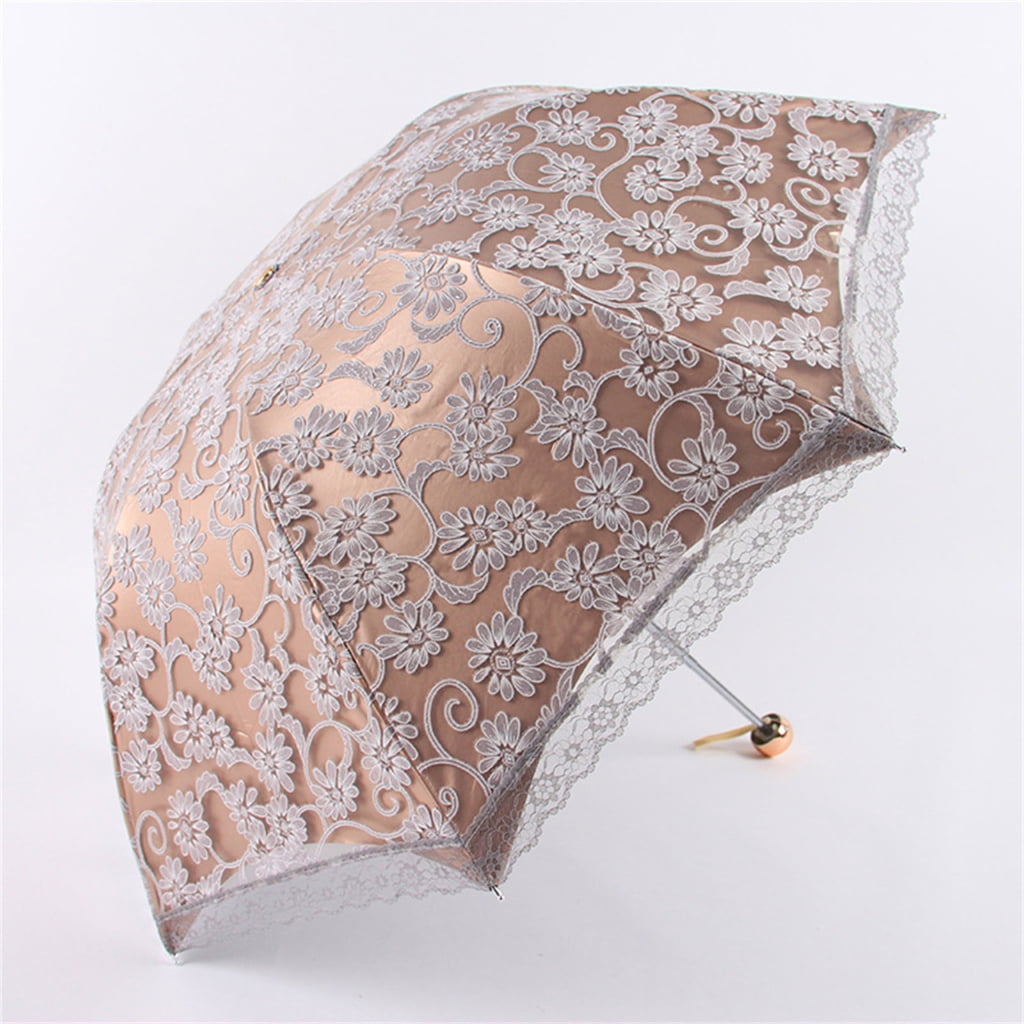 lanema Luxury Flower Umbrella Rain Women 3 Folding Double Layer Lace Up Parasol