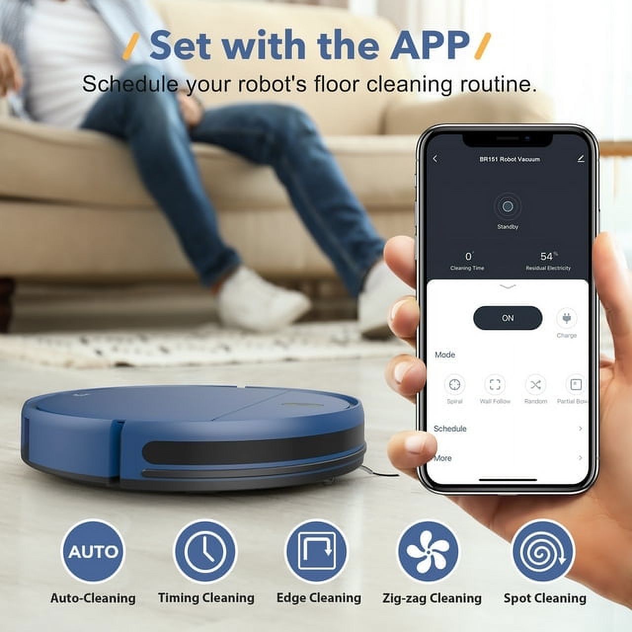 ONSON Robot Vacuum Cleaner, Robot Vacuum and Mop Combo with WIFI / Alexa for Pet Hair and Hard Floor - image 5 of 9