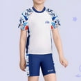 thumbnail image 2 of lnmuld 2 Piece Boys Printed Short Sleeve Swim Set - Elastic Comfort Round Neck Pool Beach Summer Outfit Color:White,Size:7-8 Years, 2 of 6