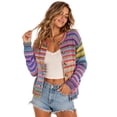 thumbnail image 4 of Womens Rainbow Striped Sweater Button Down Cardigan Sweaters Long Sleeve Ribbed Knit Sweaters Pullover Cozy Lightweight Colorful Stripes Pullover Sweaters Loose Fit Warm Clothes, 4 of 4