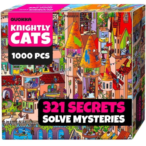 Quokka Jigsaw Puzzles for Adults - 1000 Piece Puzzles Knightly Cats with Extra Fun in Premium Box