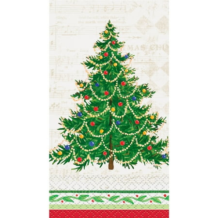 Christmas Tree Napkin - Classic Christmas Tree Paper Guest Napkins, 7.75 x 4.5 in, 16ct