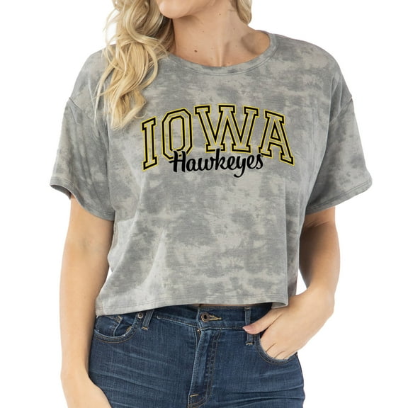 Women's Gray Iowa Hawkeyes Kimberly Tie-Dye Tri-Blend Cropped T-Shirt