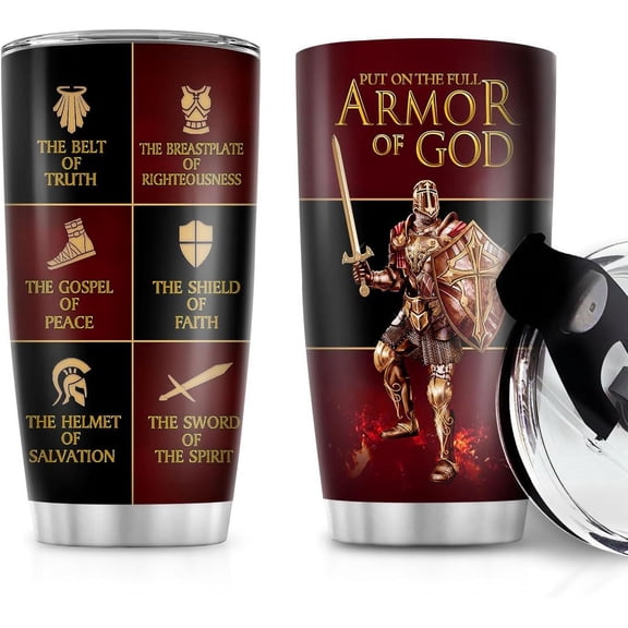 Christian Gifts for Men, Women - Fathers Day, Pastor Appreciation Religious Gift For Men - Christian Coffee Mug - Armor Of God Stainless Steel Tumbler (Armor Of God, 20OZ)