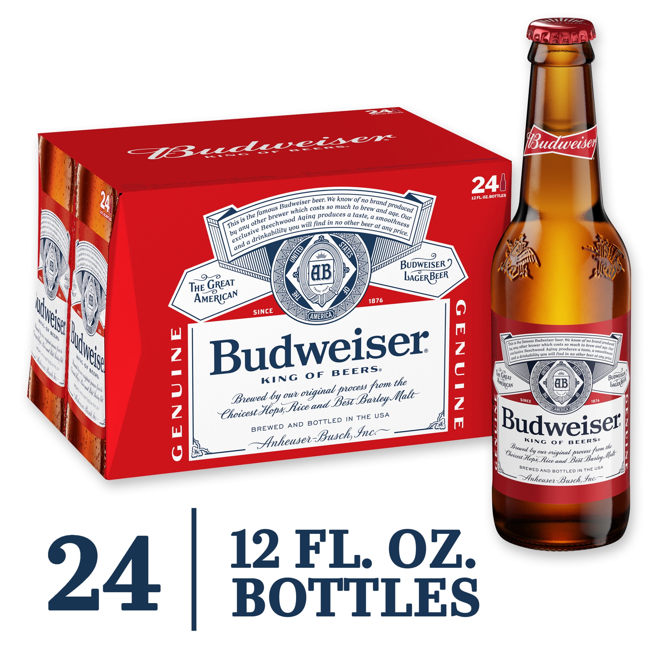 Budweiser Beer, 24 Pack Beer, 12 FL OZ Bottles, 5 ABV