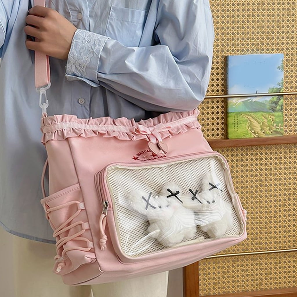 Simple Shoulder Bag Large Capacity Commuting Bag Teens Ruched Lace Bows Ita Bag