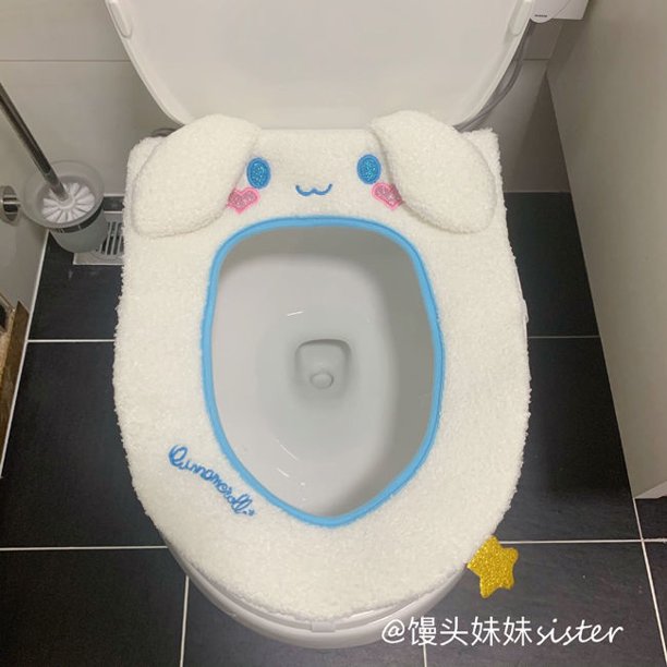 Sanrio Kuromi Melody-funda para asiento de inodoro, bonita funda para asiento de inodoro de felpa con dibujos animados de Cinnamoroll para mantener el calor, decoración del hogar Kawaii
