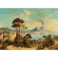 thumbnail image 2 of Ferdinand Lepie 18x14 Black Ornate Wood Framed Double Matted Museum Art Print Titled - View of Naples with Vesuvius in the Background (1861), 2 of 5