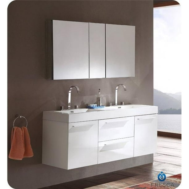 Fresca Opulento 54" White Modern Double Sink Bathroom Vanity with