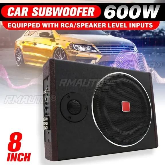 8 Inch 600W Car Subwoofer Speaker Active Under Slim Sub Woofer AMP Super Bass Stereo Speaker Amplifier Audio processor Body Kit