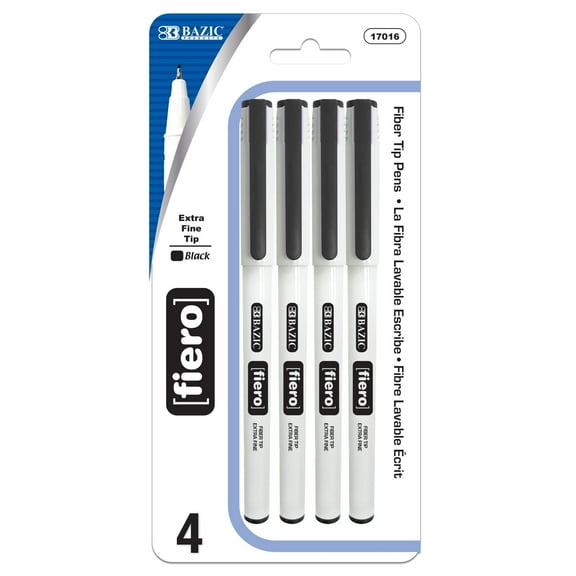 BAZIC Fiero Black Fiber Tip Fineliner Pen, 0.4mm Extra Fine Tip (4/Pack), 24-Pack
