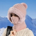 thumbnail image 2 of MAIHAN Women Winter Hat Knitted Hat in Autumn and Winter,3 in 1 Hat Cold Resistant, Wind-Resistant Face Mask Hooded Scarf,Pink, 2 of 6