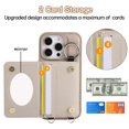thumbnail image 5 of Back Case for iPhone 16 Pro, Stylish Slim Fit Card Holder Kickstand Finger Ring Crossbody Strap, PU Leather + TPU Durable Shockproof Protective Phone Case Cover for Women Girls - Khaki, 5 of 6