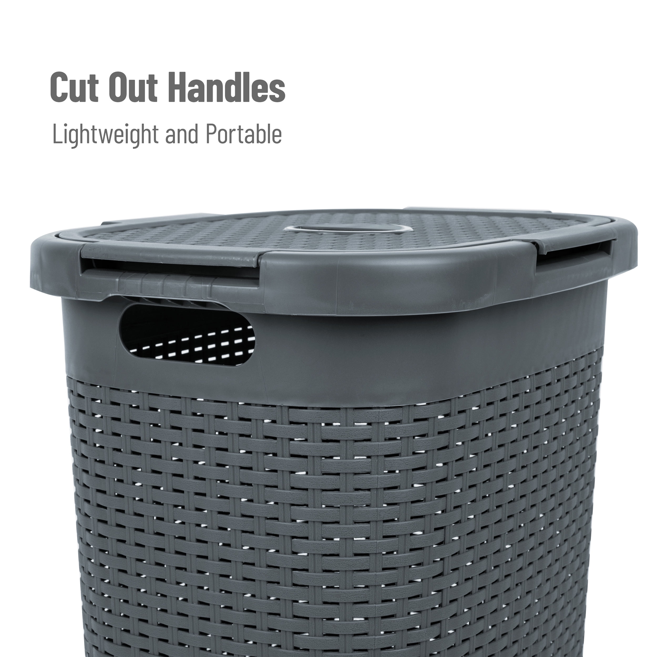 Mind Reader 60L Slim Laundry Hamper Clothes Basket, Lid, Plastic, 17.65"L x 13.75"W x 24.15"H, Gray