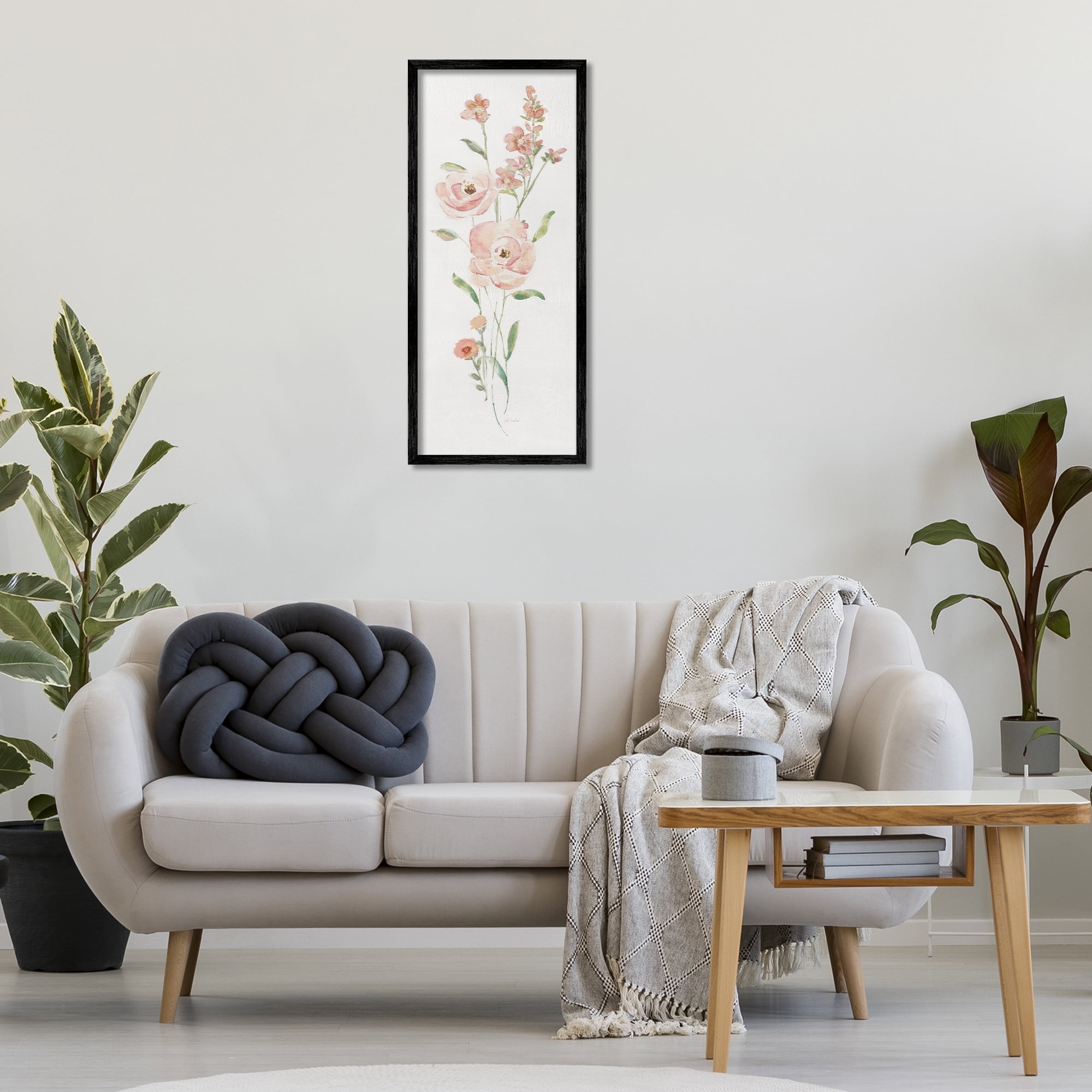 Stupell Industries Pastel Rose Sprigs Botanical & Floral Painting Black Framed Art Print Wall Art, 13 x 30