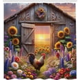 thumbnail image 4 of Rustic Shower Curtain, Rooster Vintage Barn Colorful Flowers and Sunset Farmhouse Concept, Cloth Fabric Bathroom Decor Set with Hooks, 69" W x 70" L, Mauve Taupe and Multicolor, 4 of 8