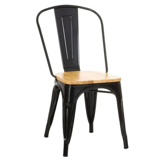 Silla Tolix Vintage Con Asiento Madera Para Comedor Hogar negro
