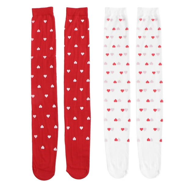 2 pares de medias de San Valentín para mujer Calcetines largos con patrón de corazón Medias de mujer
