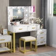 thumbnail image 3 of Makeup Vanity with Lights & Mirror, Large Vanity Desk Makeup Vanity Dressing Table with 9 LED Lights, 5 Drawers, Storage Shelves&Cushioned Stool for Bedroom by TZUTOGETHER, 3 of 10