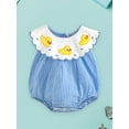 thumbnail image 4 of Suealasg Baby Girl Summer Plaid Romper Blue Sleeveless Doll Collar Duck Embroidery Jumpsuit, 4 of 8