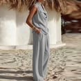thumbnail image 4 of Women's 2 Piece Lounge Outfits Lapel Collar Cowl Neck Sleeveless Tank Tops and Baggy Wide Leg Pants Lightweight Vacation Outfits Gray, 4 of 6