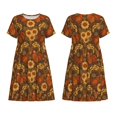 thumbnail image 3 of Bixox Robe d'Été à Manches Courtes pour Femmes Robe Ample Longueur Genou avec Poches-Poulet et Coq, 3 of 7