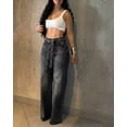 thumbnail image 2 of CHICME Jeans for Women Rhinestone High Waist Wide Leg Casual Boyfriend Denim Pants with Matching Sparkly Belt Black-S, 2 of 8