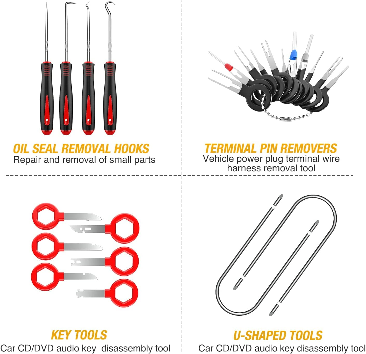 GOOACC 102Pcs, Auto Terminal Removal Tool, Auto Clip Pliers Stereo Removal Tools, Car Upholstery Repair Removal Kit,Precision Hook and Pick Set, Round Handle Crowbar